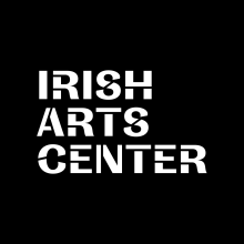 Black square with white letters that read Irish Arts Center
