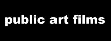 The words "public art films" in a white san serif font are written on a black background.