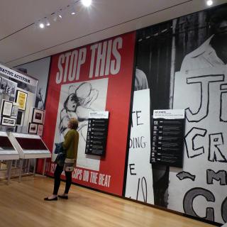 Photograph is from the Activist New York exhibition. Sections depicted in the photograph are from the gallery, under Civil Rights and Conservative Activism in New York City sections. 