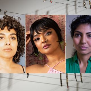 Da esquerda para a direita: fotos na cabeça de Divya Victor, Tanaïs e Anjali Kamat