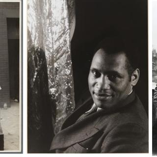 保罗·罗伯逊（Paul Robeson）头部中弹，奥古斯塔·萨维奇（Augusta Savage）拍了一张照片，兰斯顿·休斯（Langston Hughes）身旁[左至右：] E.富兰克林·弗雷泽（E. Franklin Frazier）； 鲁道夫·费舍尔（Rudolph Fisher）和休伯特·德莱尼（Hubert T.Delaney）