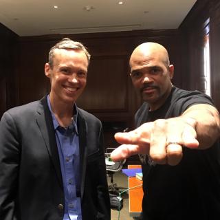 Your Hometown host Kevin Burke with Darryl McDaniels of Run-DMC