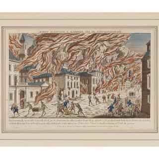 An engraving from 1776 depicting a fire in New York