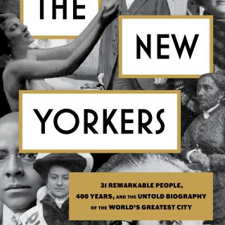 Capa do livro "The New Yorkers" de Sam Roberts. Colagem de diferentes figuras importantes de Nova York em preto e branco